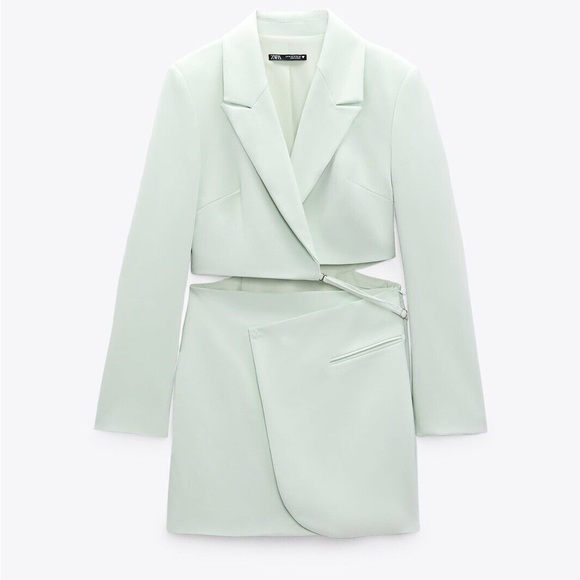 ZARA WOMEN CUT OUT BLAZER DRESS PASTEL GREEN 3067/204 - Picture 2 of 10